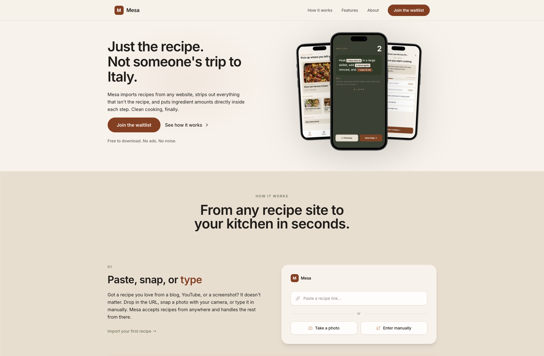 Screenshot of the Mesa marketing site